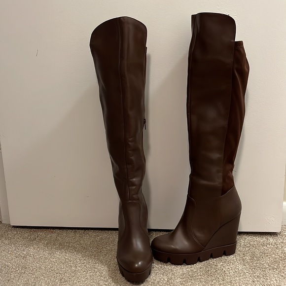 BCBG MaxAzria Dark Brown Wedge Knee High Boot - Picture 2 of 5